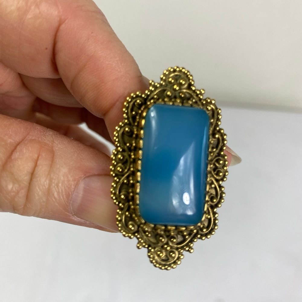 Elegant Blue and Gold Statement Ring
